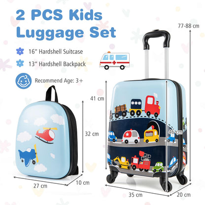 2 Pieces Kid Luggage Set with 4 Spinner Wheels and Telescopic Handle