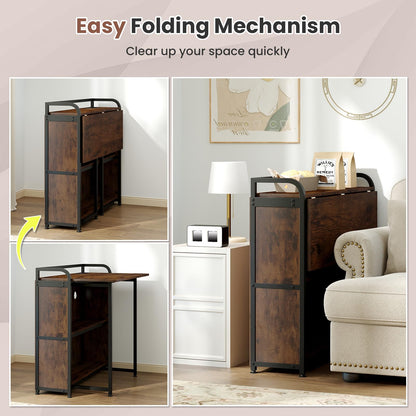 90 cm Folding Desk with Stool, Portable Computer Desk and Stool Set