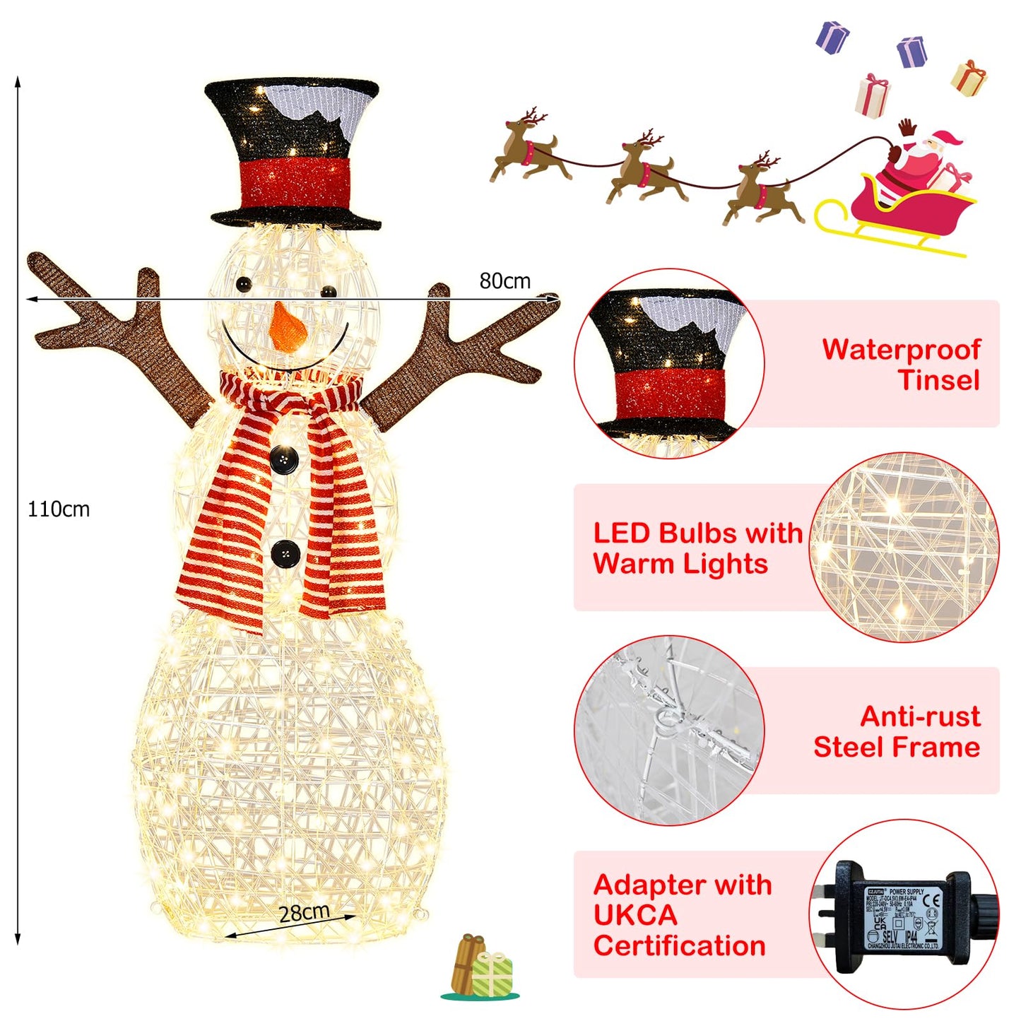 Pre-Lit Lighted Standing Snowman Christmas Decoration with Ground Stakes