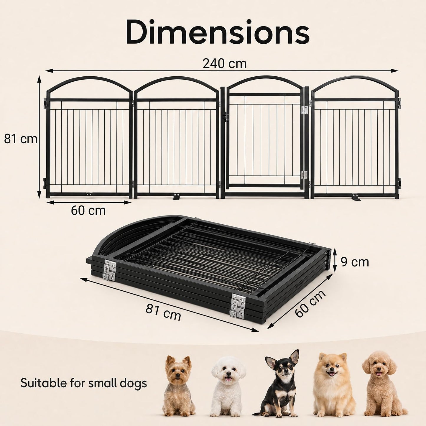 4 Panels Folding Dog Stair Gate, Freestanding Pet Playpen