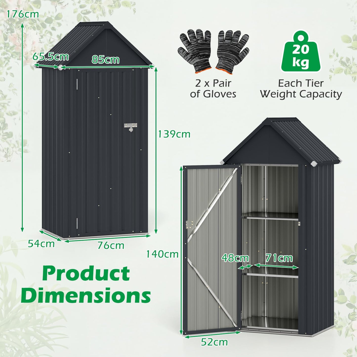 3 x 2FT Metal Garden Storage Shed with 3 Adjustable Shelves