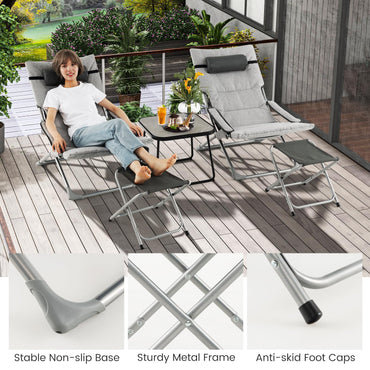 Giantex 5-Piece Garden Furniture Set Folding Sun Loungers with Footstools Coffee Table