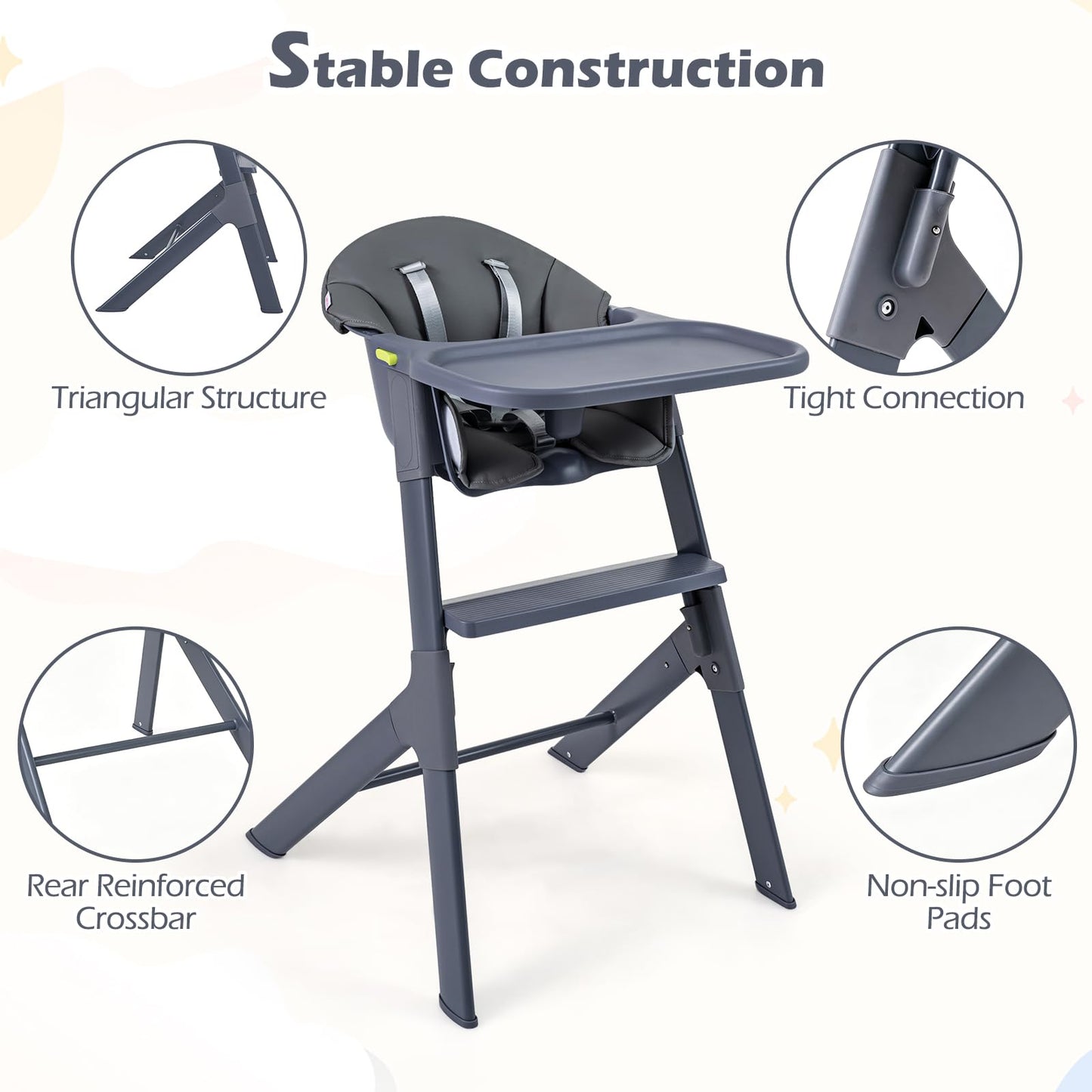 Baby High Chair, 3-in-1 Toddler Highchair with Adjustable Tray