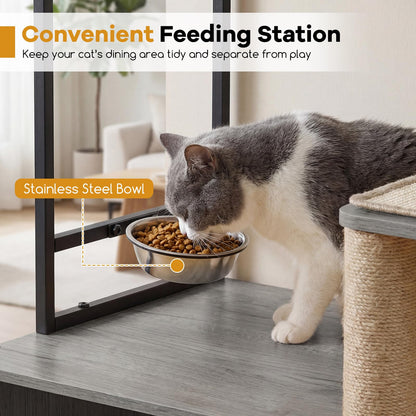 Cat Litter Box Enclosure Cat Tree Play Tower| Cats House Activity Center Hidden Washroom Toilet