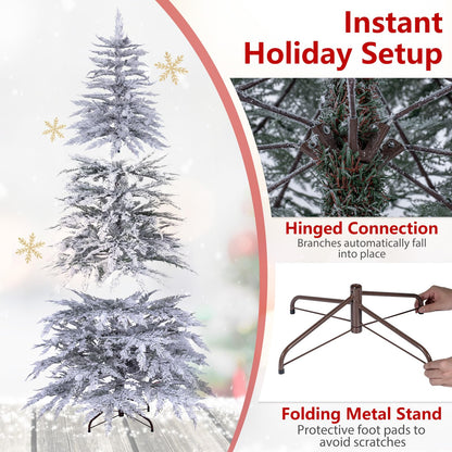 6 FT Artificial Christmas Tree, Flocked Hinged Xmas Tree