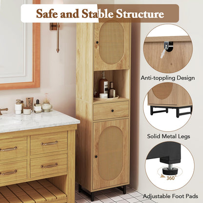 170cm Tall Bathroom Cabinet with 2 Doors and Open Compartment