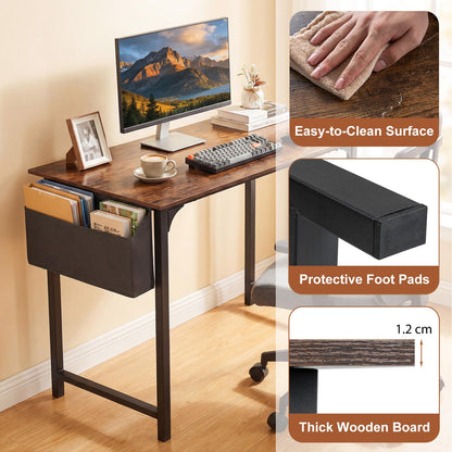 100 CM Computer Desk with Storage Bag and Hanging Hook
