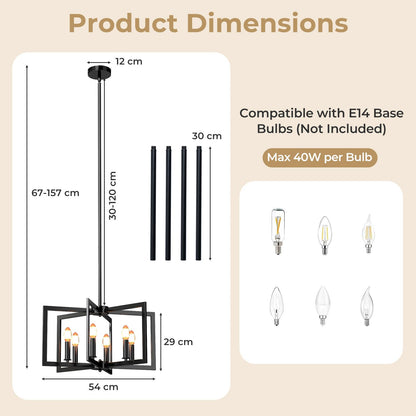6-Light Black Farmhouse Chandelier with Adjustable Height