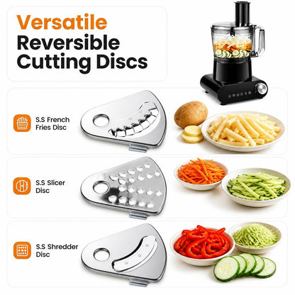 12 Cup Food Processor 600W with 3 Discs & 2 Blades for Slicing Shredding Dough
