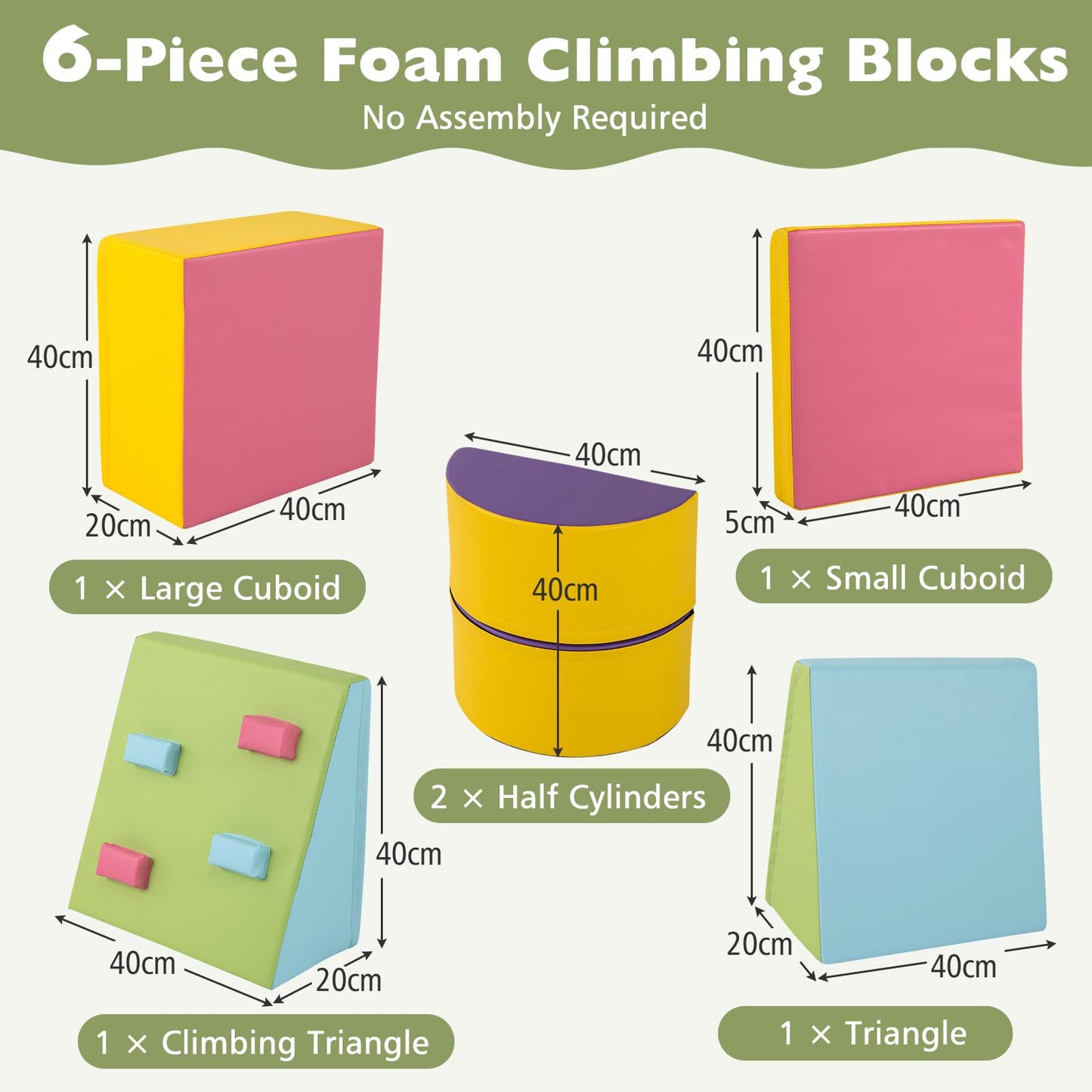 6 Piece Foam Climbing Toys for Toddlers with PU Leather Cover