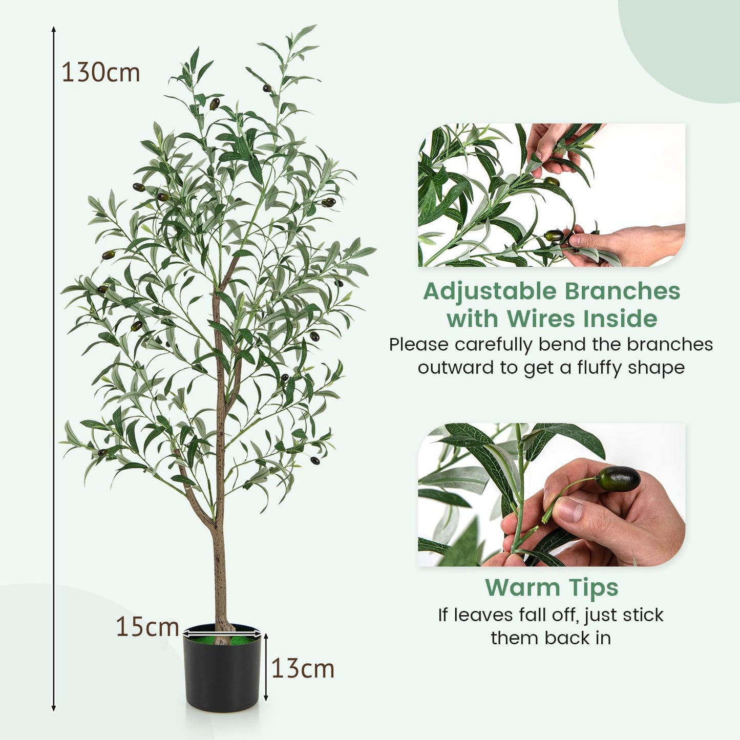 130cm Tall Artificial Olive Tree with Realistic Fruits