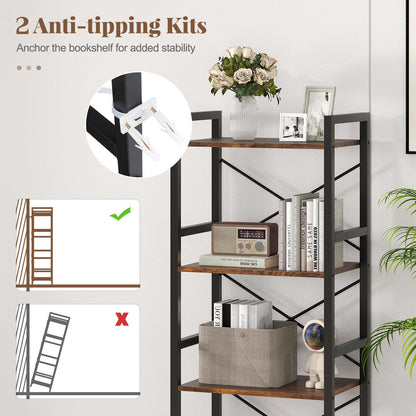 Wooden Storage Bookcase Ladder Shelving Unit with X-Shaped Bar