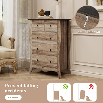 Farmhouse Chest of Drawers with 5 Folding Fabric Drawers and Anti-tipping Kit