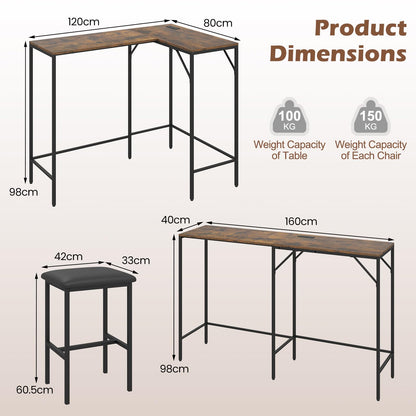 3-Piece Bar Table Set with Charging Station
