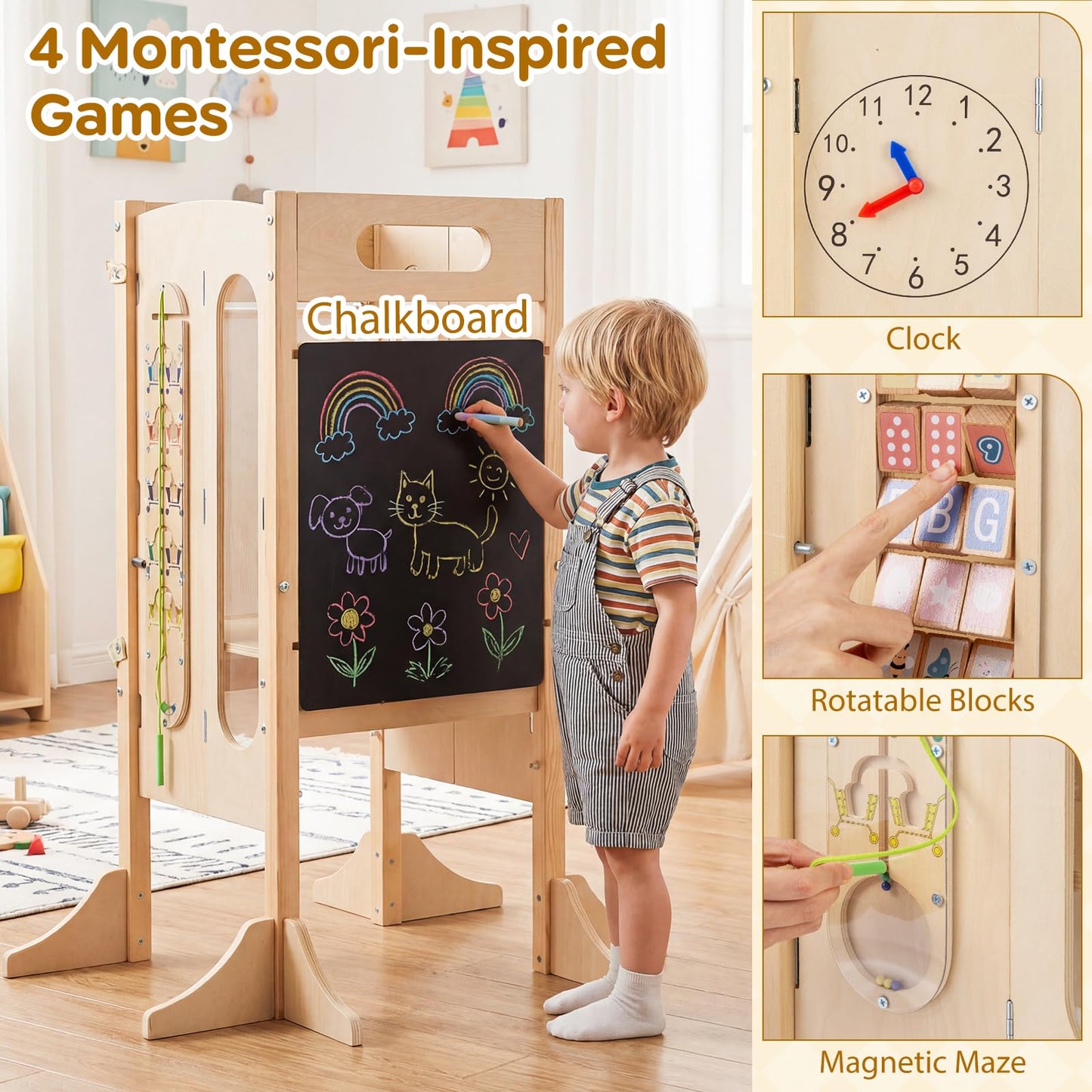 Toddler Step Stool Foldable Standing Tower with Anti-tip Feet