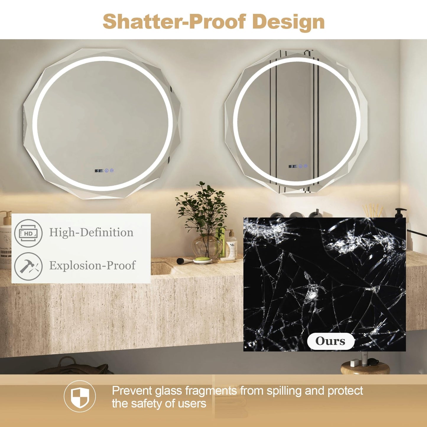 Wall Mounted Mirror with Dimmable 3-Color Lights and Memory Function