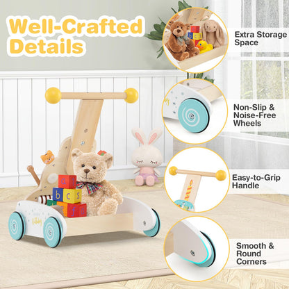 Height Adjustable Wooden Baby Walker with Activity Center