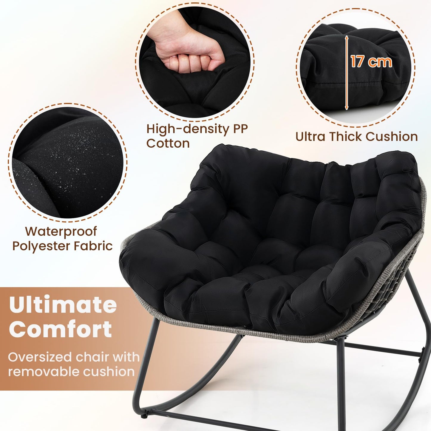 Oversized Patio Wicker Egg Chair with Thick and Removable Cushion
