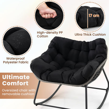 Oversized Patio Wicker Egg Chair with Thick and Removable Cushion
