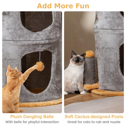 Cute Small Cat Tree Tower with Cozy Condos and Plush Danging Balls