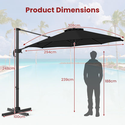 294 x 248 cm Round Outdoor Patio Umbrella Cantilever Umbrella with 360° Rotation for Backyard