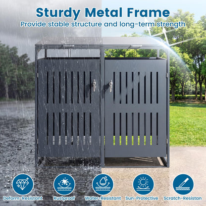 Double Wheelie Bin Storage, 240L Metal Garden Bin Hideaway with Gas Struts