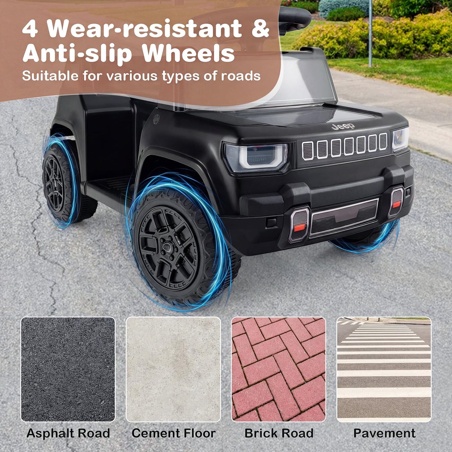 12V Kids Ride on Car, Licensed Jeep Electric Vehicle with LED Lights