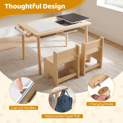 Sensory Table Set 3-Piece Kids Activity Table and Chair Set with Adjustable Height
