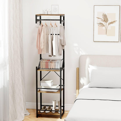 Freestanding Coat Rack Slim Hall Tree with 4 Storage Shelves