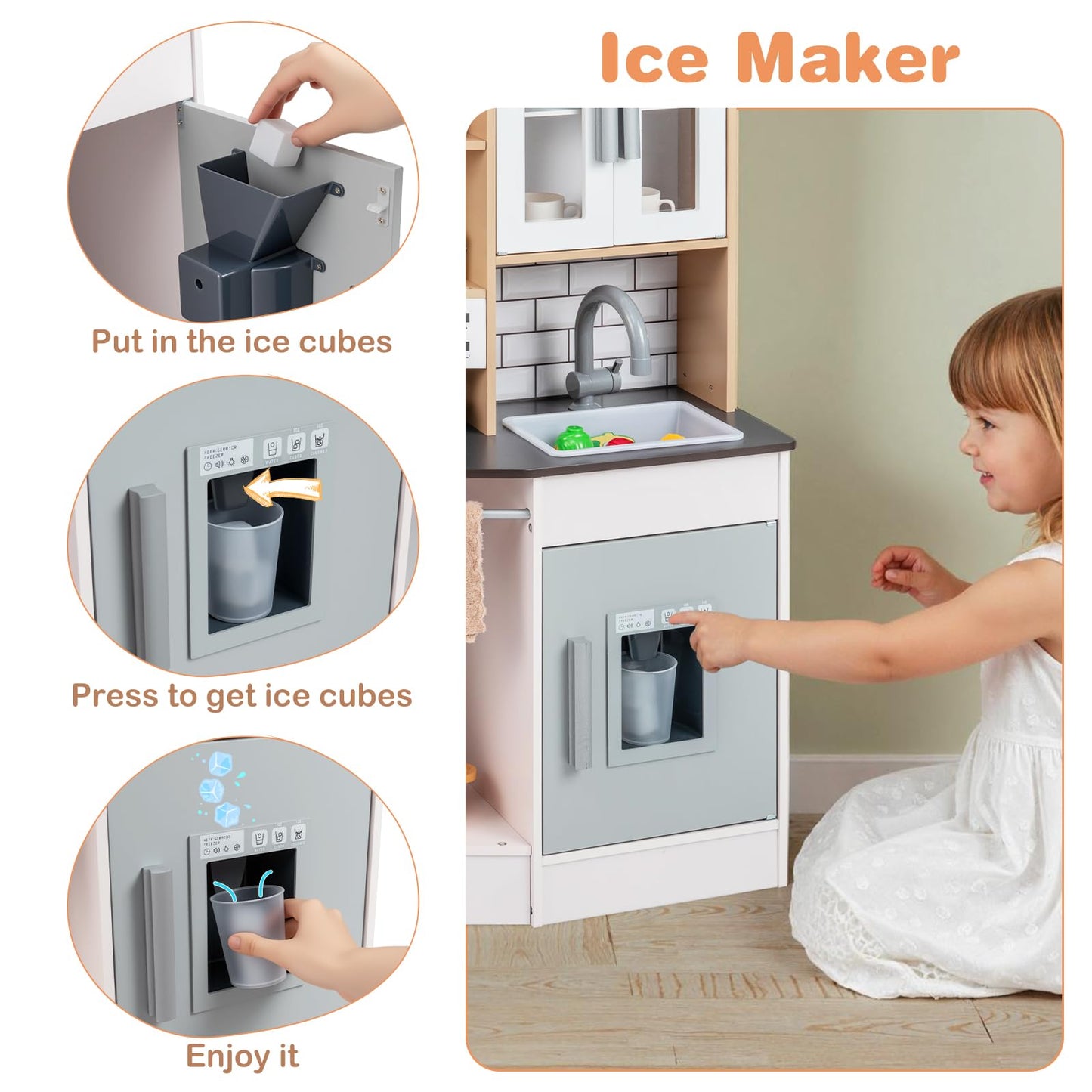 Wooden Kitchen Playset with Sound and Light for Boys Girls