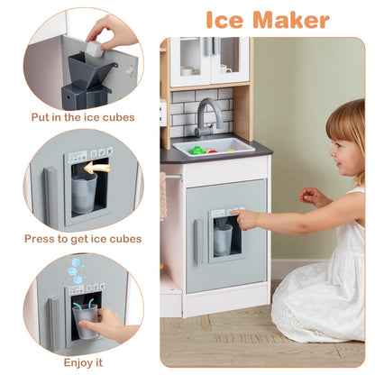 Wooden Kitchen Playset with Sound and Light for Boys Girls