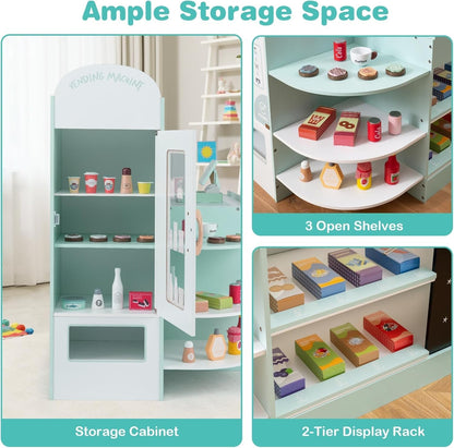 Kids Grocery Store Playset with Cash Register and Writable Chalkboard