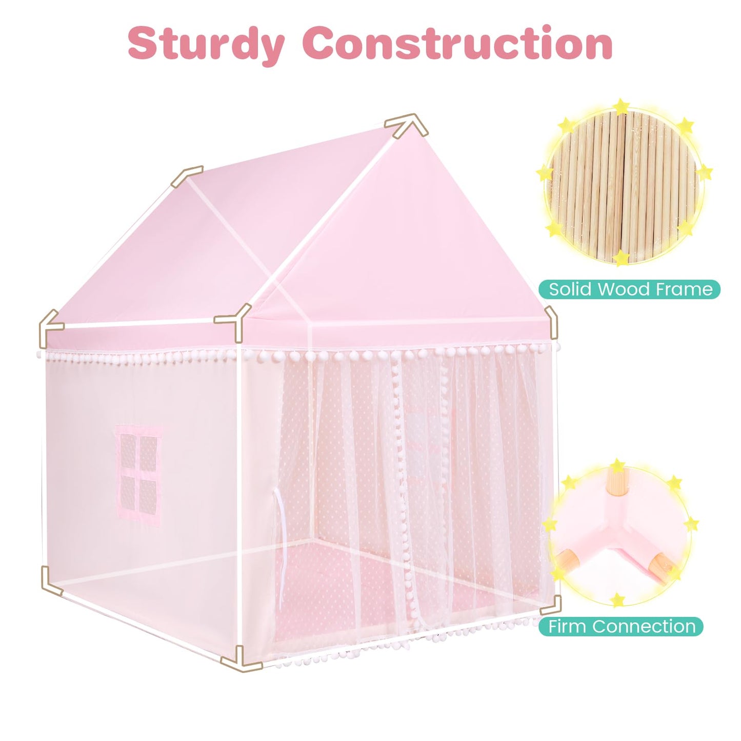 Children's Wooden Frame Playhouse Tent with Mat