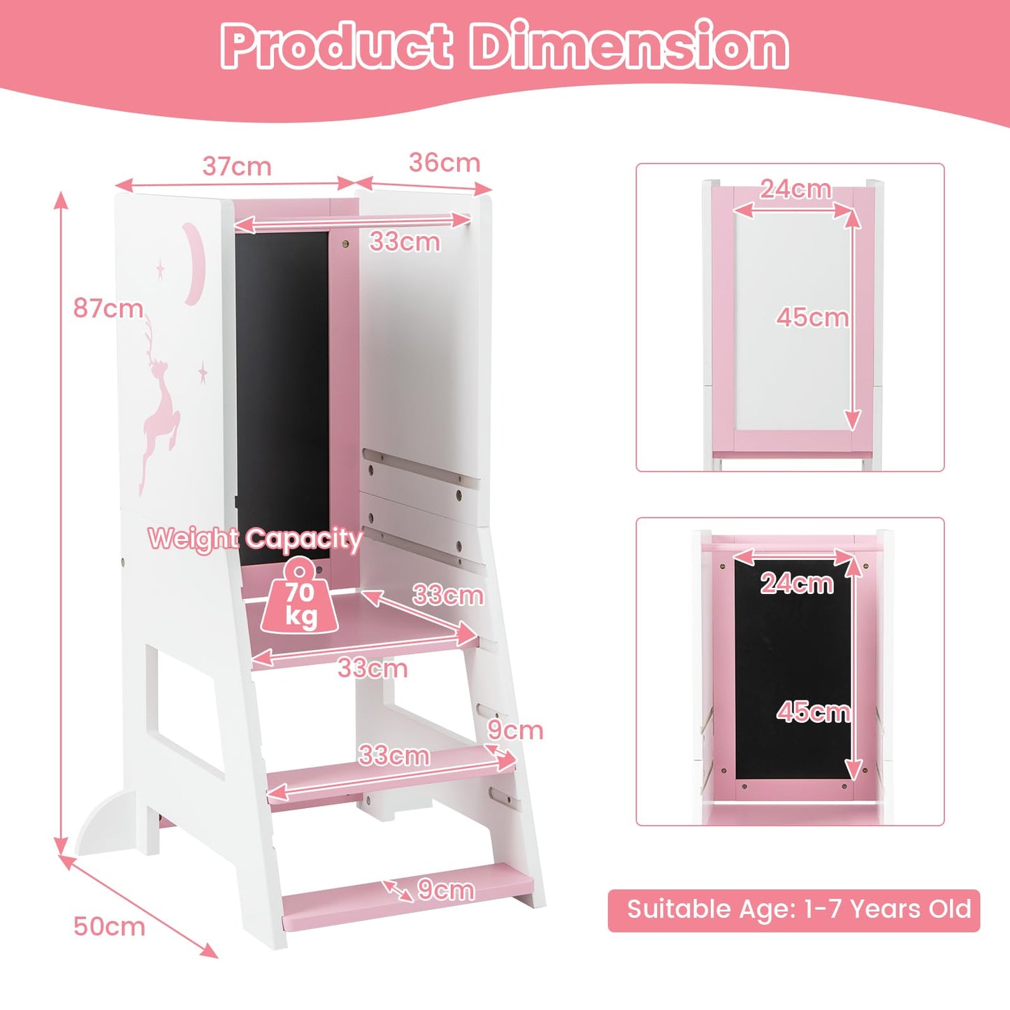 Height Adjustable Toddler Kitchen Learning Tower with Safety Rail