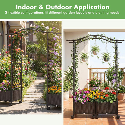 Garden Planter with Trellis & Roof, Self-Watering Raised Garden bed on Lockable Wheels