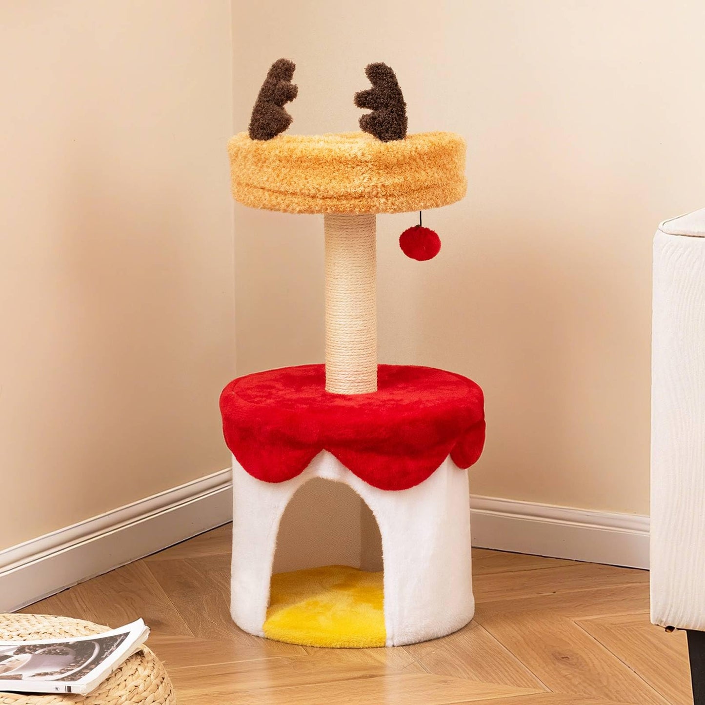 Christmas Cat Tree with Bed 80 CM Modern Kitten Tower with Sisal Scratching Post