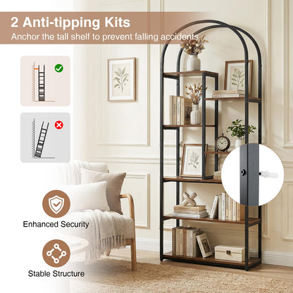 Arched Bookshelf, Metal Frame Bookcase Shelving Unit
