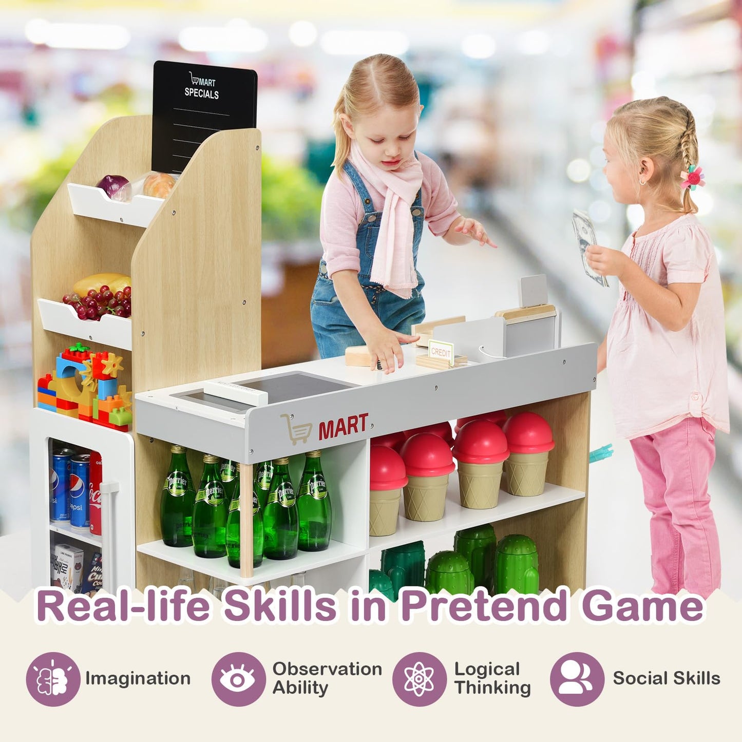 Supermarket Play Set with Shopping Cart for Toddlers