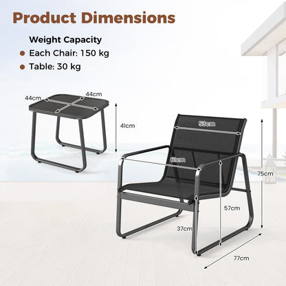 3-Piece Patio Bistro Set with Tempered Glass Table