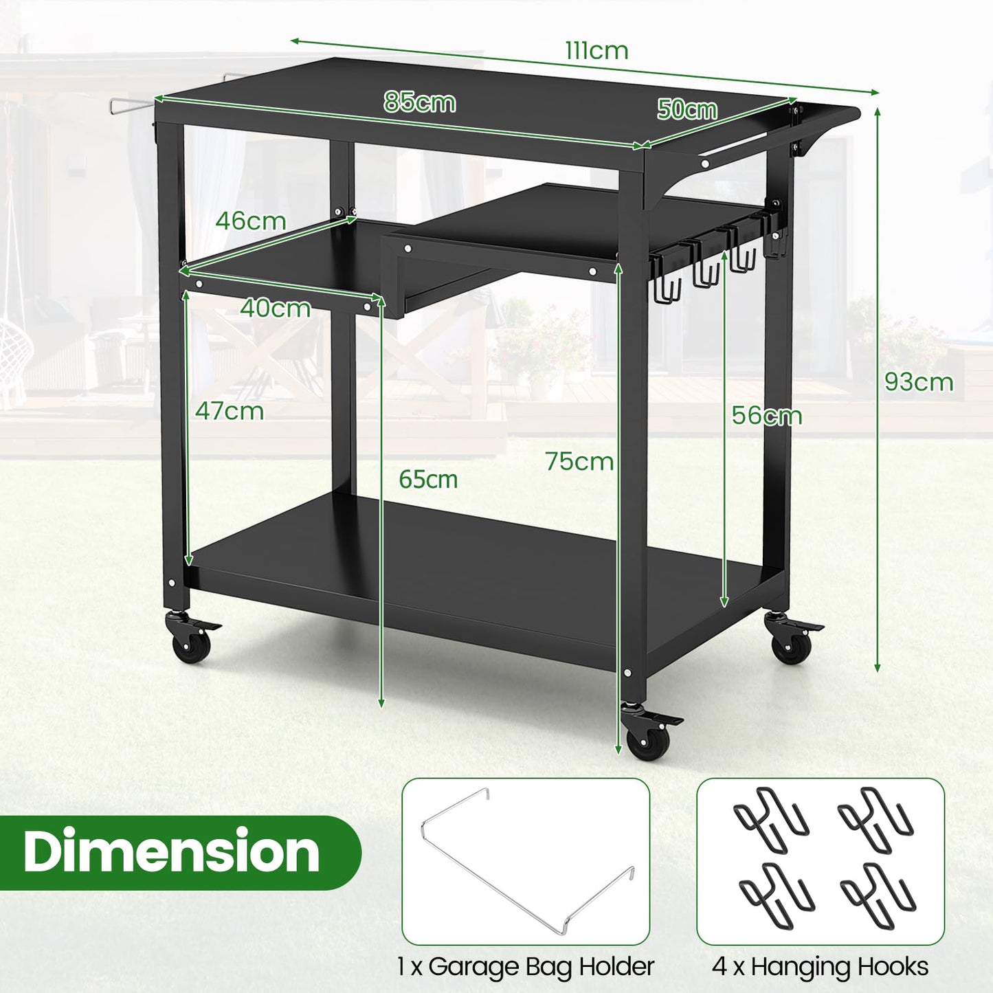 2 or 3 Shelf Movable Pizza Oven Table Stand with 4 Lockable Wheels