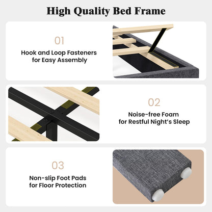 King/Double Size Linen Fabric Bed Frame with Height Adjustable Headboard