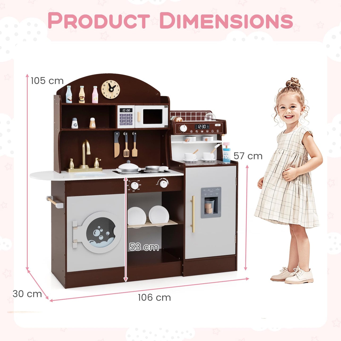 Pretend Play Kitchen with Sink and Microwave for 3+ Years