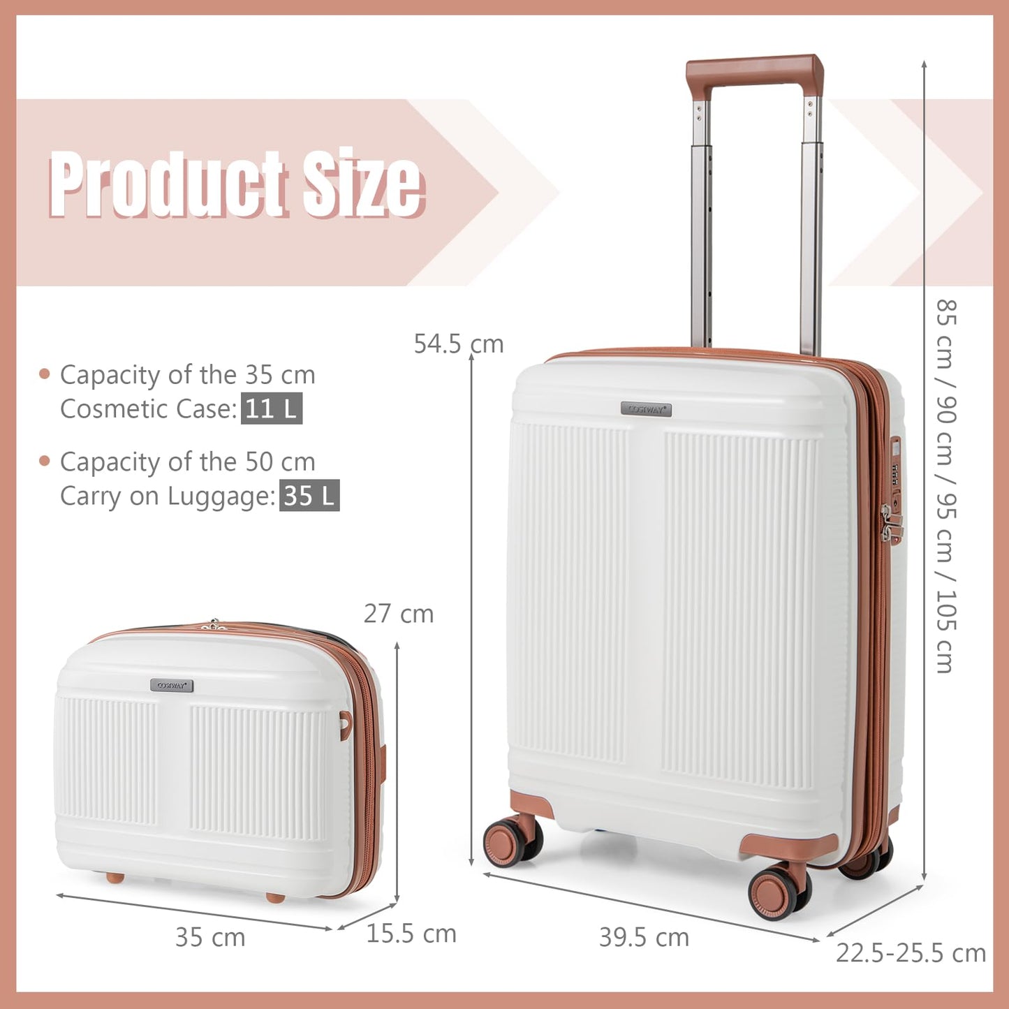 2-Piece Luggage Set 20 Inch Carry-on Suitcase and 14 Inch Cosmetic Case