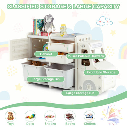 Truck-shaped Toddler Storage Cabinet Kids Toy Organizer