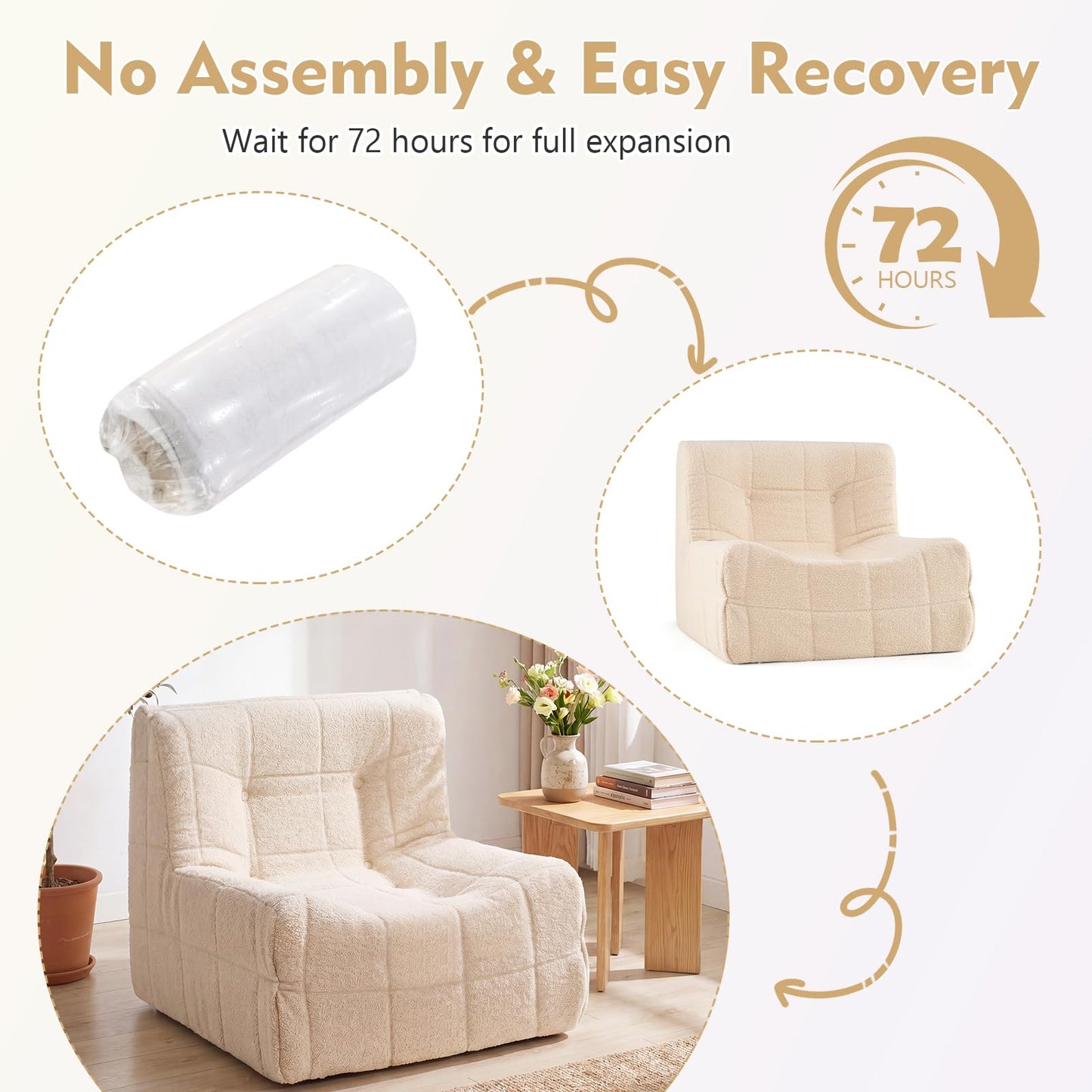 Bean Bag Chair for Adults, Teddy Fleece Lazy Floor Sofa Beanbag Chair