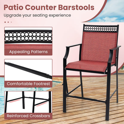 Fabric Outdoor Bar Stools Set of 2 with High Back Armrests & Footrest