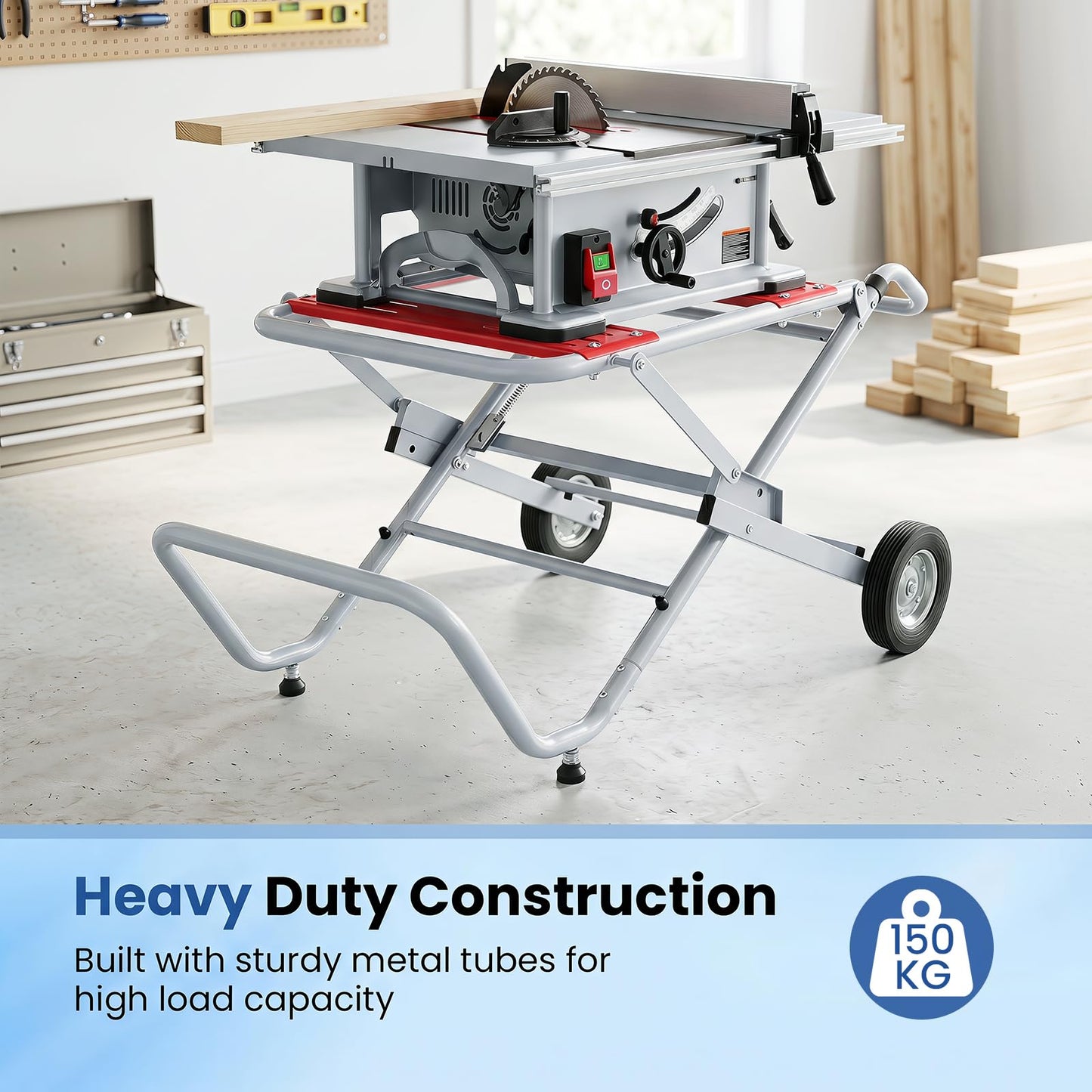 Rolling Foldable Heavy Duty Metal Base with 20cm Rubber Wheels