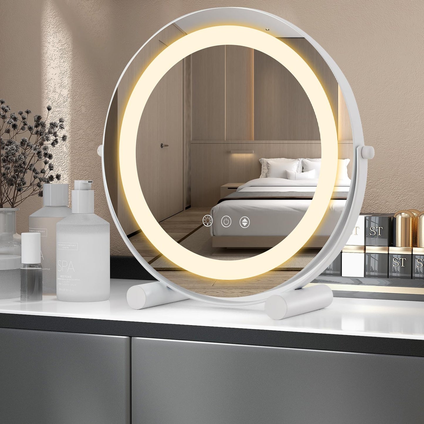 30 CM LED Light Up Round Mirror with 3 Colours and Adjustable Brightness