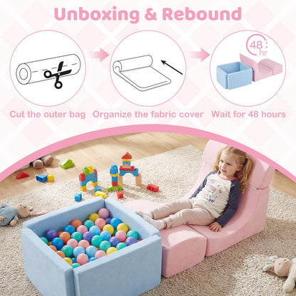 Soft Play Climbing Blocks, Baby Climb and Crawl Foam Play Set with Ball Pit and Suede Covers