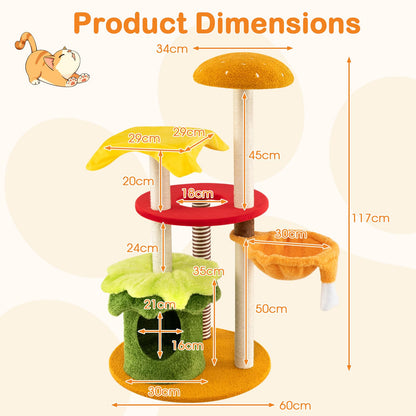 Cat Tree, 117cm Hamburger-Theme Cats Tower, Indoor Multi-Level Kitten Climbing Stand Activity Center